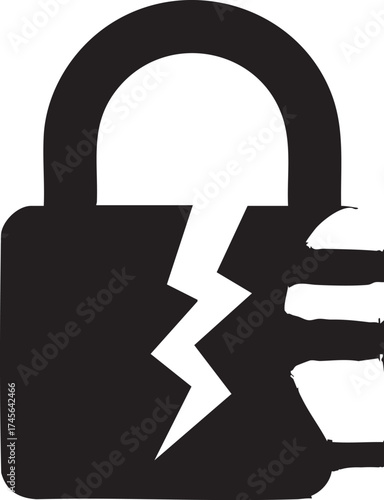 Broken Padlock Icon: Symbolizing Security Breach, Data Loss, or System Failure