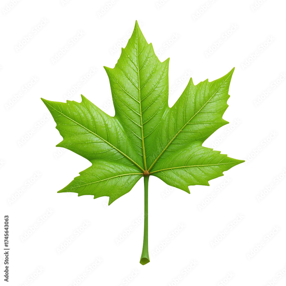 Fototapeta premium Isolated Bright Green Maple Leaf Showing Detailed Veins Against A Transparent Background Transparent Background