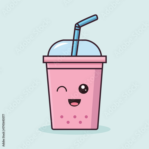 Playful Winking Pink Boba Friend