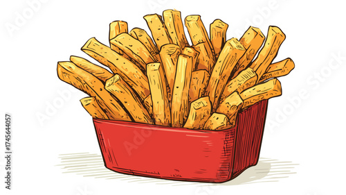Crispy French Fries in Vibrant Red Carton - Fast Food Snack Concept
