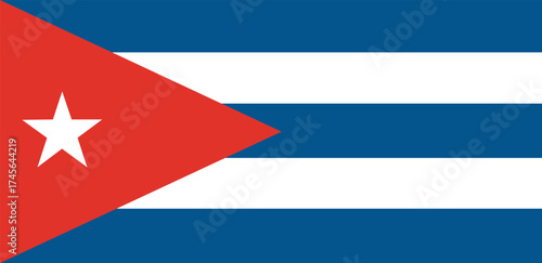 Vector art of the national flag of cuba, featuring a red triangle with a white star, a blue and white striped background, representing freedom and independence