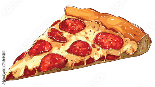 Delicious Pizza Slice Pepperoni Cheese Fast Food Meal Vector