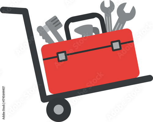 Red toolbox on dolly with tools ready for repairs vector