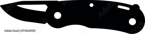Tactical folding pocket knife silhouette sharp blade outdoor survival tool vector