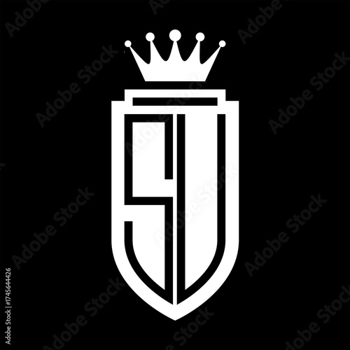 SU Vector logo initials shield with royal crown minimalist, elegant style