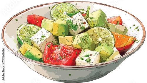 Vibrant Tofu Salad with Fresh Vegtables, Lime, and Avocado