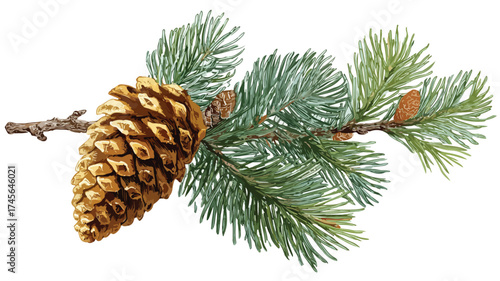 Elegant Evergreen Fir Branch with Pine Cone for Christmas Winter Nature 