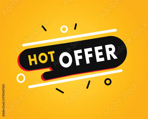 Hot offer banner or ad, web vector eps on yellow background. Business or banner art graphic.