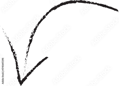 Beautiful hand-drawn black curved arrow pointing upwards line art.