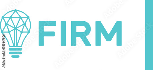 FIRM Text with Geometric Lightbulb Logo in Turquoise | Minimalist Business Branding for Financial, Legal, or Consulting Services