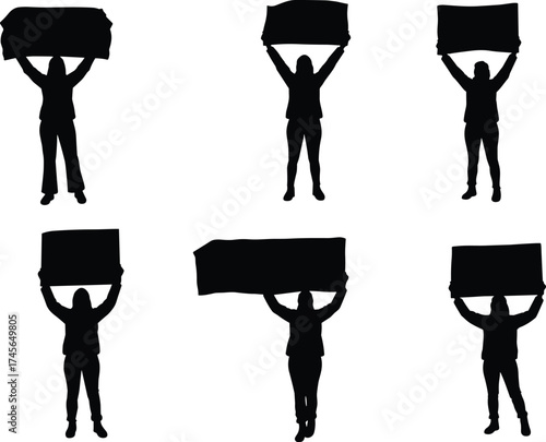 Silhouettes of Protesting Women Holding Blank Banners High, Advocacy, Demonstration, Activism, Protestors, Empty Sign, Social Change, Blank Space, Rally, Communication

.