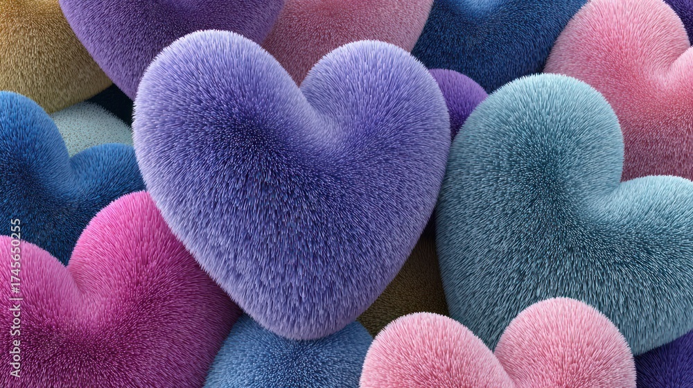 Obraz premium Colorful fluffy hearts valentines day decorative background design