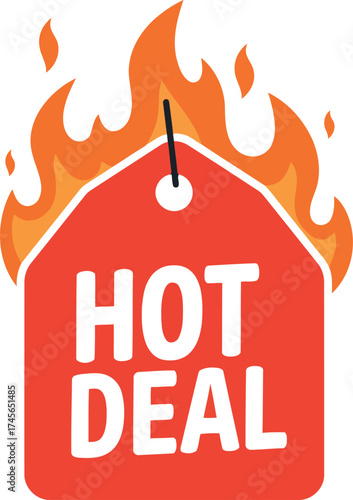Fiery hot deal tag emblem for explosive sales and marketing vector