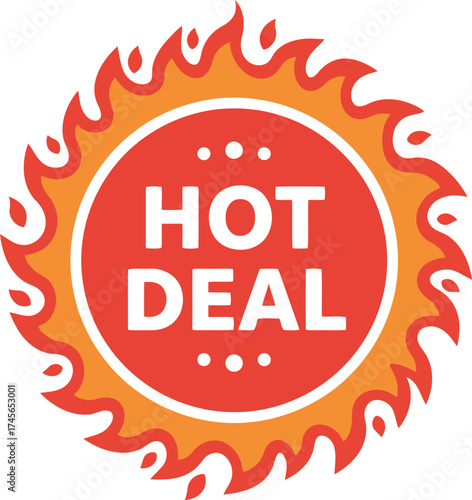 Fiery hot deal badge with flames for sales and promotions vector