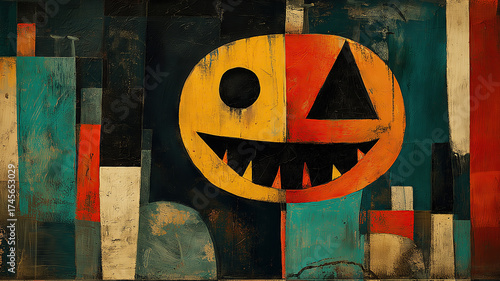 abstract Halloween painting in cubist and surrealist style