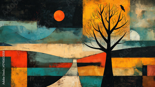 abstract Halloween painting in cubist and surrealist style