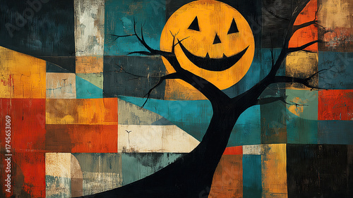 abstract Halloween painting in cubist and surrealist style