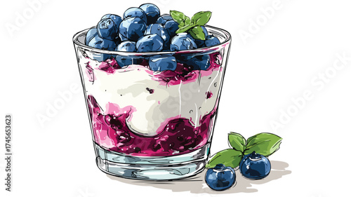 Delicious Layers of Yogurt and Blueberries in Parfait Glass - Vector Illustration