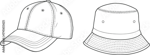 Hat, baseball cap, bucket hat, fashion hat, stylish hat, men’s hat, women’s hat, lifestyle headwear, apparel design, clothing template