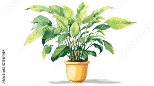 Luxurious Green Potted Plant - Indoor Foliage Home Decor Vector Illustration