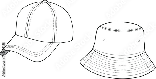 Hat, baseball cap, bucket hat, fashion hat, stylish hat, men’s hat, women’s hat, lifestyle headwear, apparel design, garment illustration