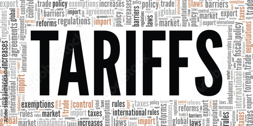 Tariffs word cloud conceptual design isolated on white background.
