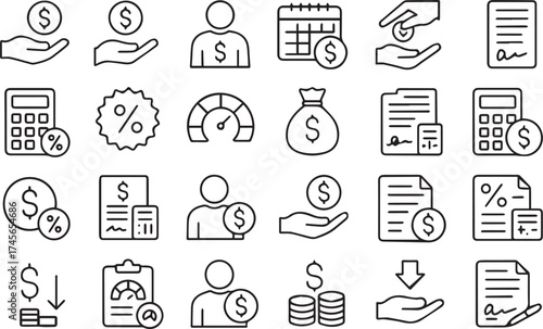 Financial icons set money and investment symbols