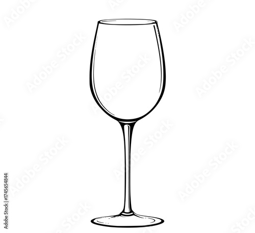 a line drawing of a wine glassblack, cup, illustration, profile, stem, white, wine, wine glass 