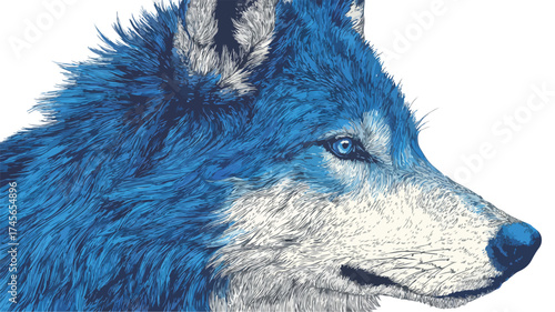 Majestic Blue Wolf Illustration: Wild Animal Portrait Fantasy