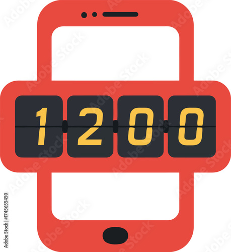 Retro flip clock on smartphone screen timekeeping app concept vector