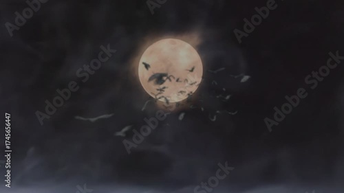 flying bat with moon and smog background