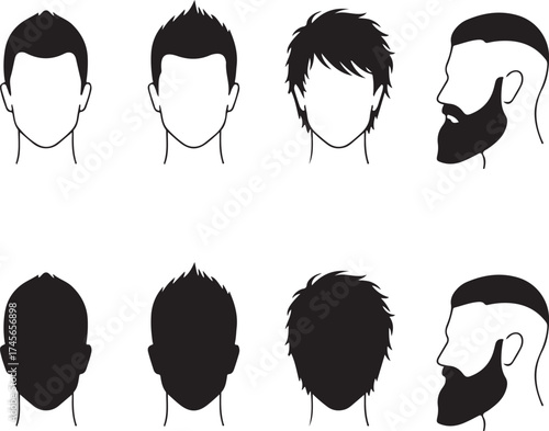 Vector art of collection of male hairstyles and beard styles silhouette art design