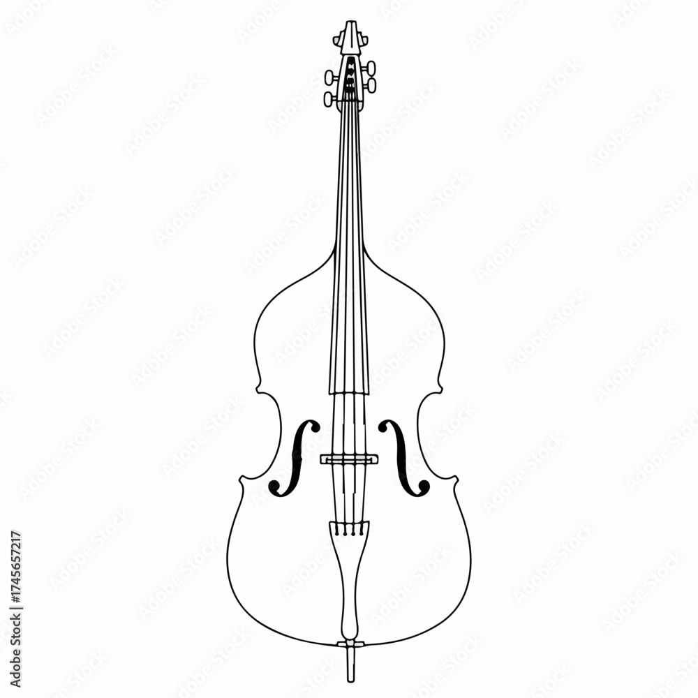 Fototapeta premium Minimalist Line Art Upright Bass Musical Instrument Illustration Drawing