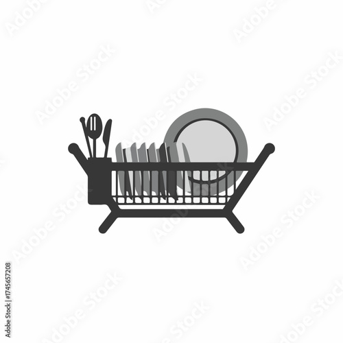 Simple Outline Dish Rack Kitchen Utensil Drying Rack Illustration Design