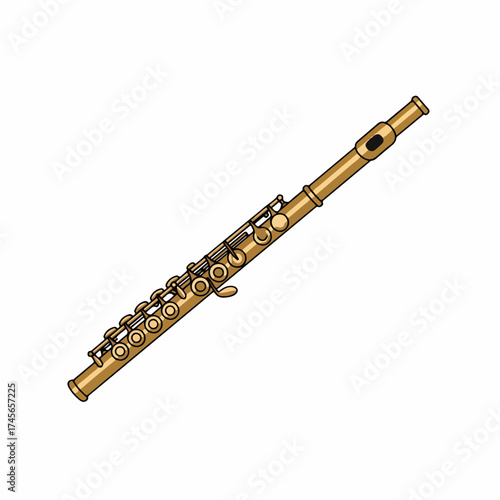 Detailed Illustration of Vintage Brass Flute Wind Instrument Music Equipment