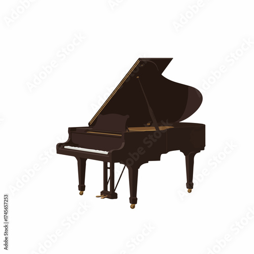 Detailed Flat Style Grand Piano Musical Instrument Illustration Isolated