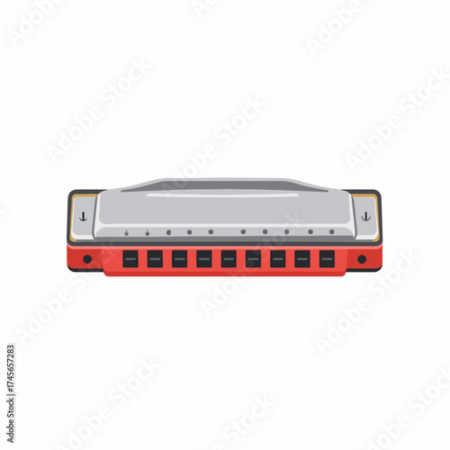 Realistic Detailed Harmonica Musical Instrument Isolated on White Background