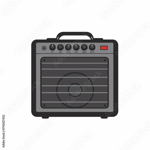 Flat Design Square Shaped Guitar Amplifier with Handle Illustration