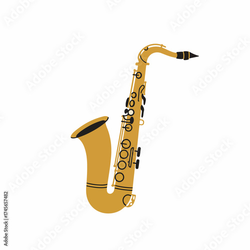 Simple Flat Style Detailed Saxophone Instrument Isolated on White Background