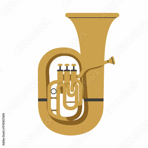 Flat Style Detailed Tuba Wind Instrument Brass Horn Musical Illustration