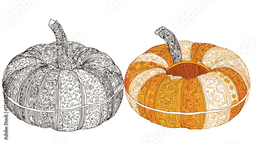 Halloween Pumpkin Pool Float Line Art Design Vector Illustration
