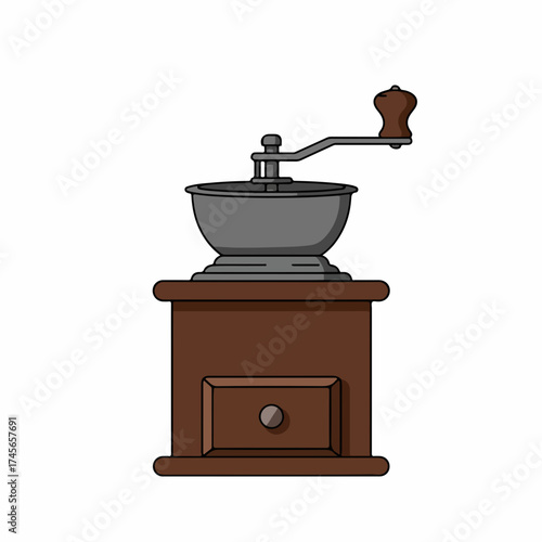 Flat Illustration Manual Coffee Grinder With Wooden Cabinet Object