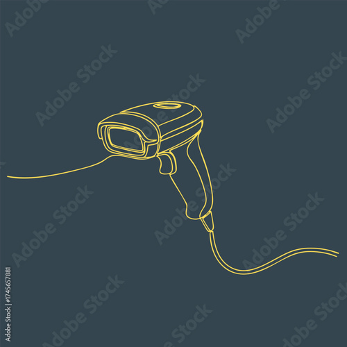 Minimalist Line Drawing of a Handheld Scanner with Cord on Dark