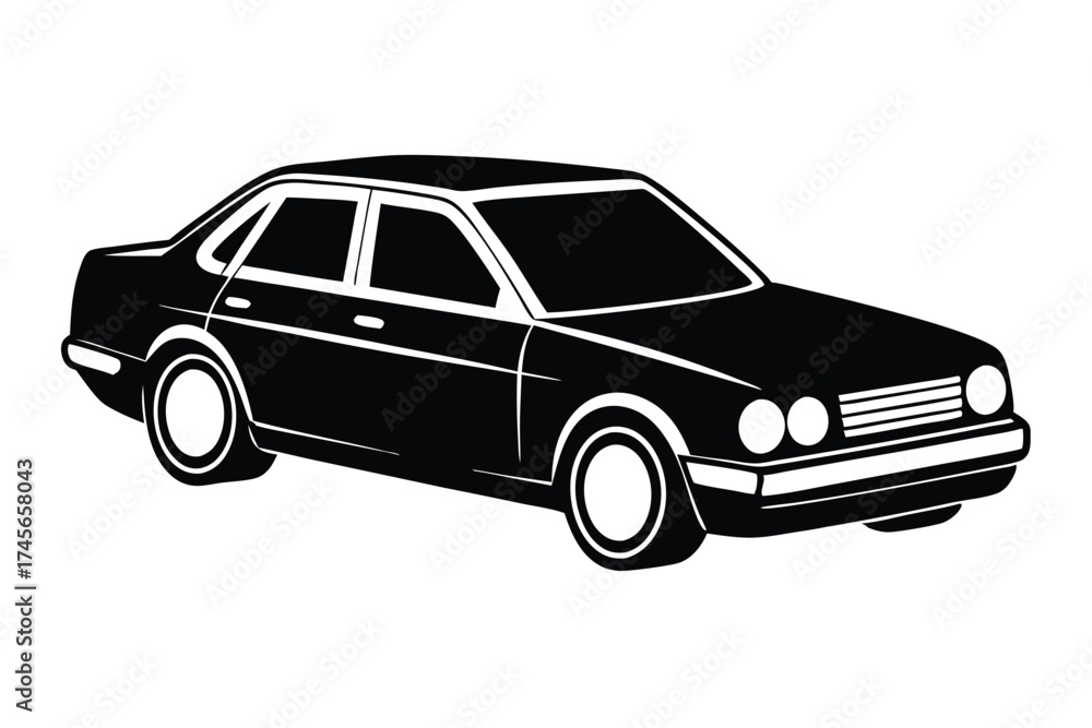 Fototapeta premium Sleek Black Sedan Car Illustration Side View of Automobile Vehicle Design Element