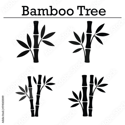 Silhouette Bamboo Tree Plant Illustrations with Leaves and Stalks a Graphic Set Design