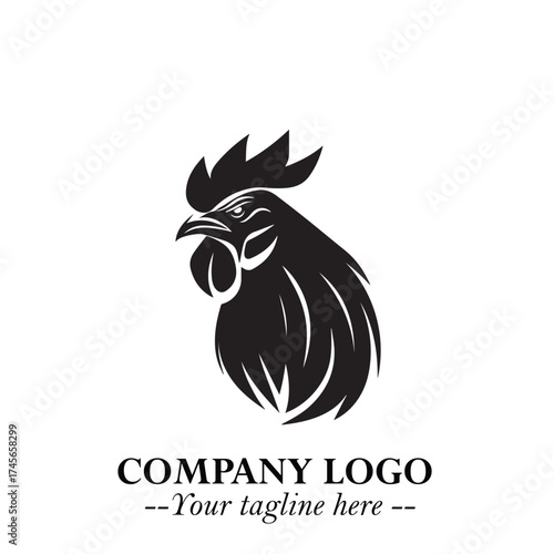 Head of Chicken Logo Symbol Black and White Illustration in Minimalist Modern Vector Design for Branding