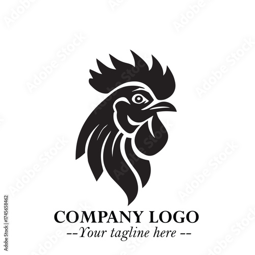 Head of Chicken Logo Symbol Black and White Illustration in Minimalist Modern Vector Design for Branding