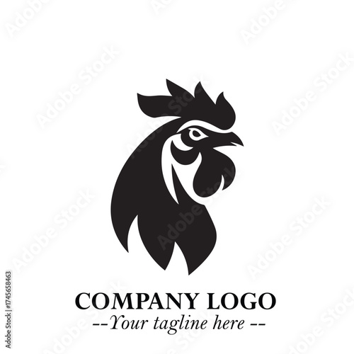 Head of Chicken Logo Symbol Black and White Illustration in Minimalist Modern Vector Design for Branding