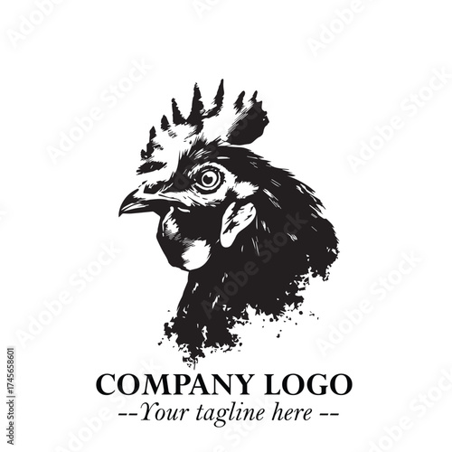 Head of Chicken Logo Symbol Black and White Illustration in Minimalist Modern Vector Design for Branding