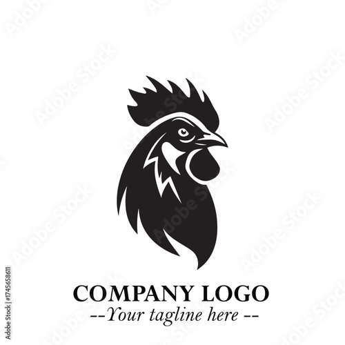 Head of Chicken Logo Symbol Black and White Illustration in Minimalist Modern Vector Design for Branding